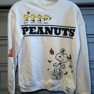 NWOT Peanuts White Crewneck Sweater with Snoopy and Woodstock - Fall Design